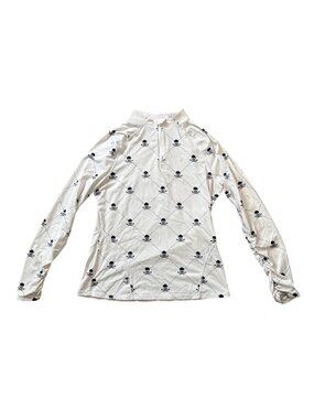 G/Fore Women's Killer Quarter Zip Long Sleeve Top white skull print golf S small